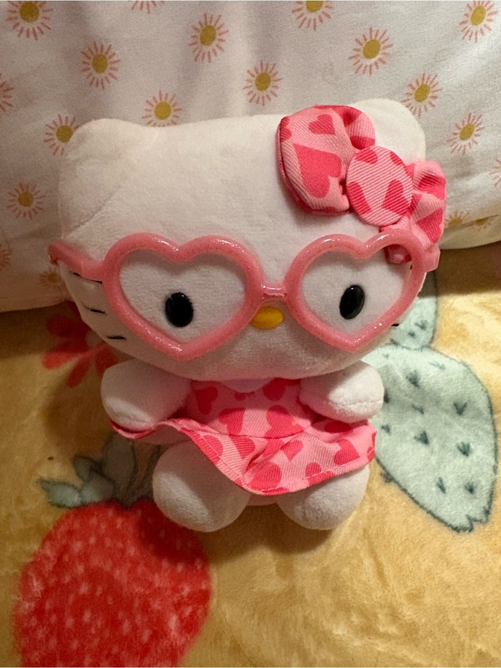 Hello Kitty Pink Heart Glasses Plush with Heart-Print Dress
